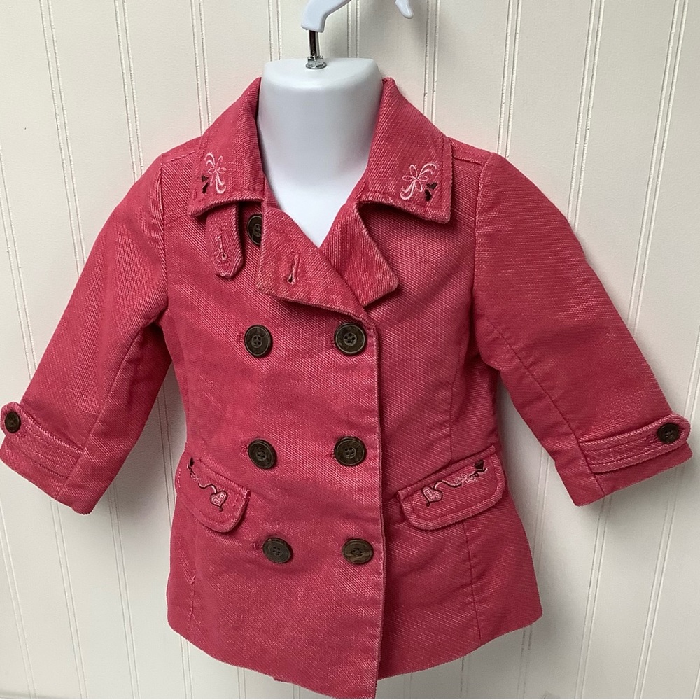 🤑Old Navy double breasted pink coat. Size 6-12M
